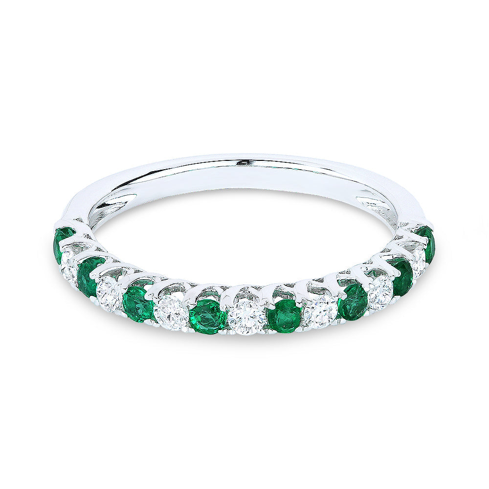 Beautiful Hand Crafted 18K White Gold  Emerald And Diamond Arianna Collection Ring