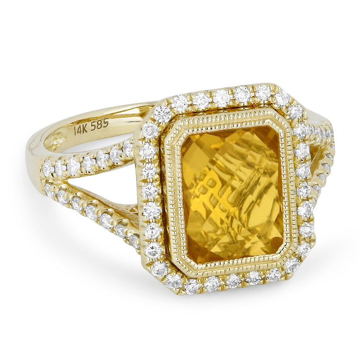 Beautiful Hand Crafted 14K Yellow Gold 9X7MM Citrine And Diamond Essentials Collection Ring