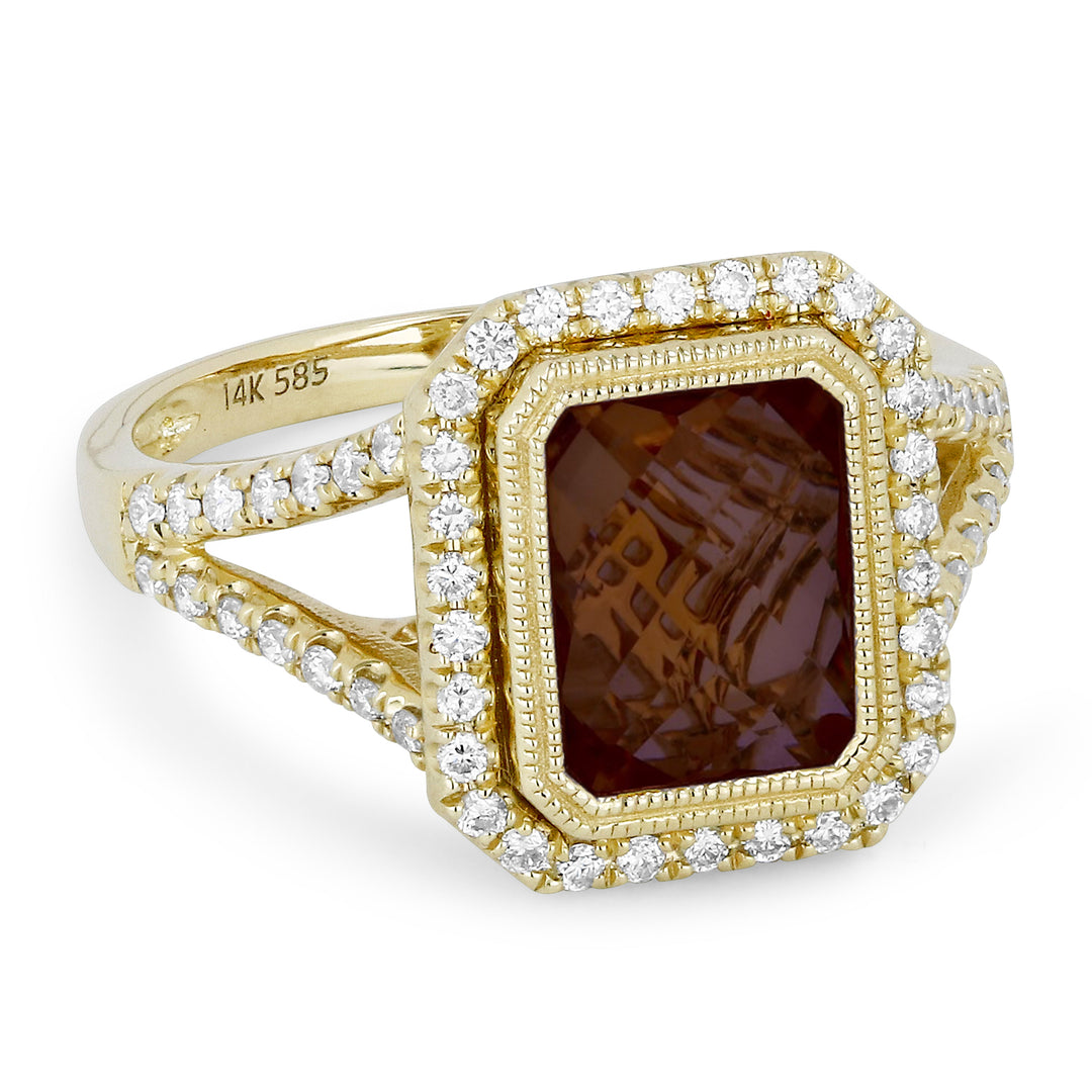 Beautiful Hand Crafted 14K Yellow Gold 9X7MM Garnet And Diamond Essentials Collection Ring