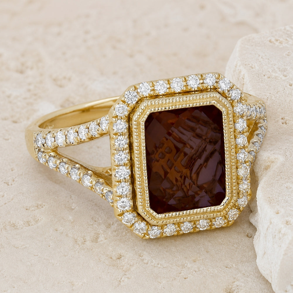 R1184 - 14K Yellow Gold Garnet & Peridot Rectangle Ring