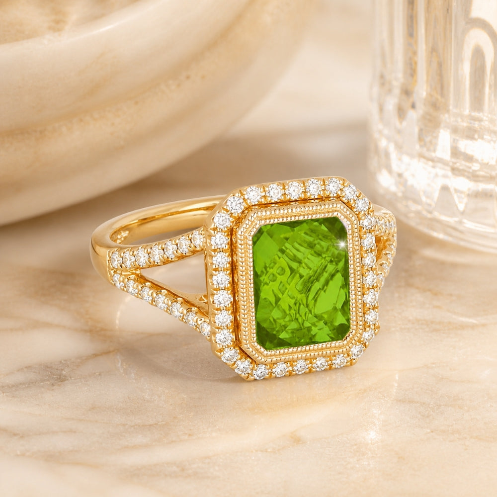 R1184 - 14K Yellow Gold Garnet & Peridot Rectangle Ring