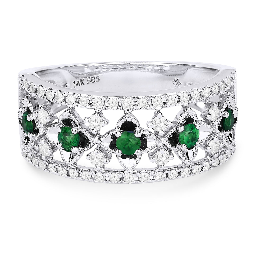 Beautiful Hand Crafted 14K White Gold  Emerald And Diamond Arianna Collection Ring