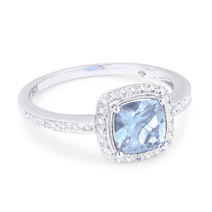 Beautiful Hand Crafted 14K White Gold 6MM Blue Topaz And Diamond Eclectica Collection Ring