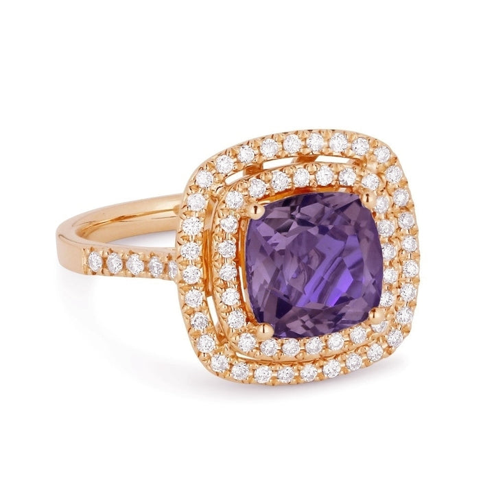 Beautiful Hand Crafted 14K Rose Gold 8MM Amethyst And Diamond Essentials Collection Ring