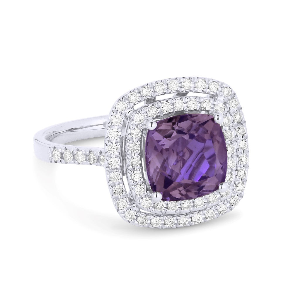 Beautiful Hand Crafted 14K White Gold 8MM Amethyst And Diamond Essentials Collection Ring