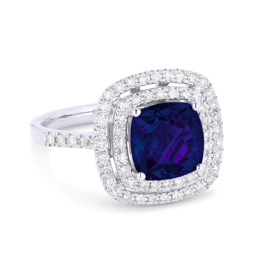 Beautiful Hand Crafted 14K White Gold 8MM Created Sapphire And Diamond Essentials Collection Ring