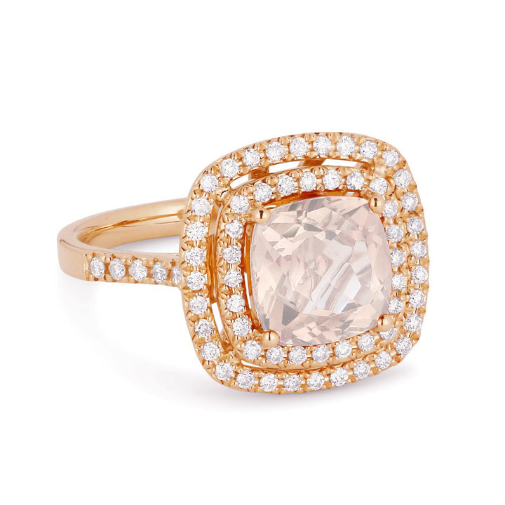 Beautiful Hand Crafted 14K Rose Gold 8MM Created Morganite And Diamond Essentials Collection Ring