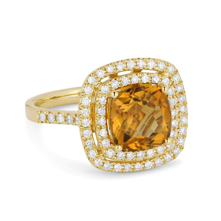 Beautiful Hand Crafted 14K Yellow Gold 8MM Citrine And Diamond Essentials Collection Ring