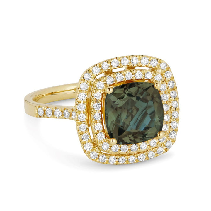 Beautiful Hand Crafted 14K Yellow Gold 8MM Created Green Spinel And Diamond Essentials Collection Ring