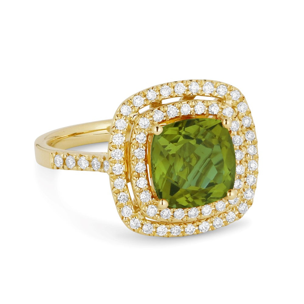 Beautiful Hand Crafted 14K Yellow Gold 8MM Peridot And Diamond Essentials Collection Ring