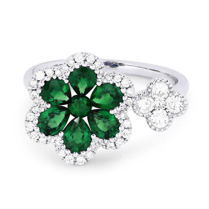 Beautiful Hand Crafted 18K White Gold  Emerald And Diamond Arianna Collection Ring