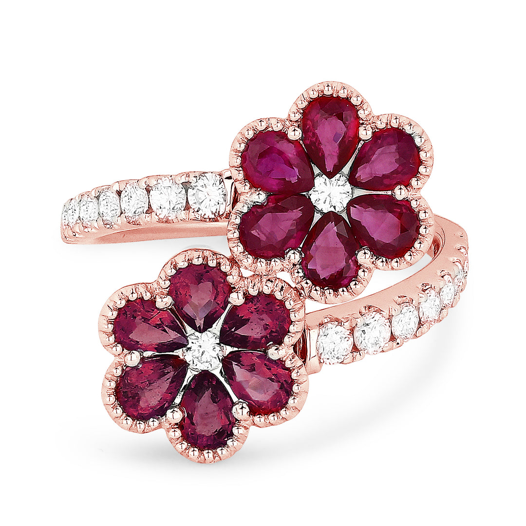 Beautiful Hand Crafted 14K Rose Gold  Ruby And Diamond Arianna Collection Ring