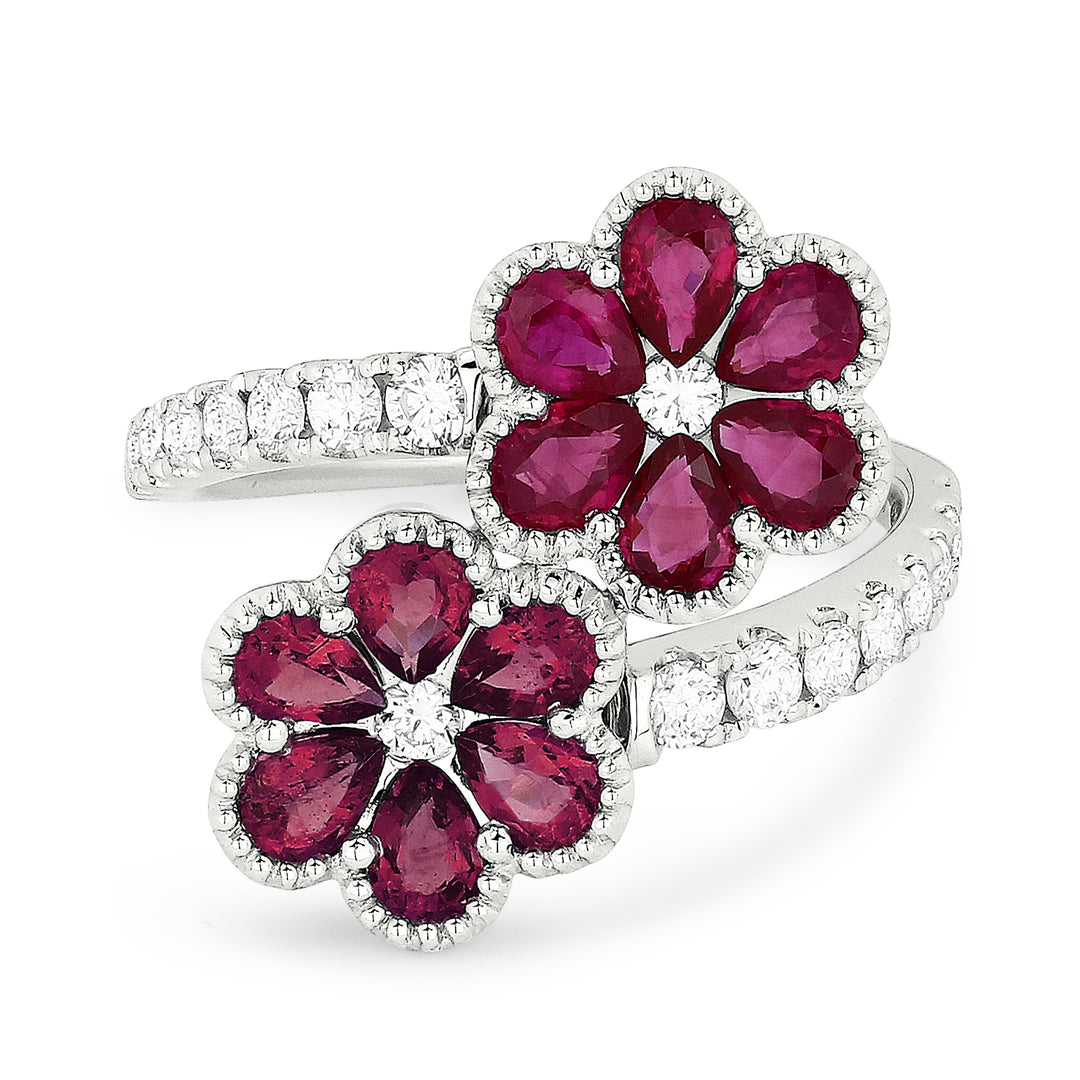 Beautiful Hand Crafted 14K White Gold  Ruby And Diamond Arianna Collection Ring