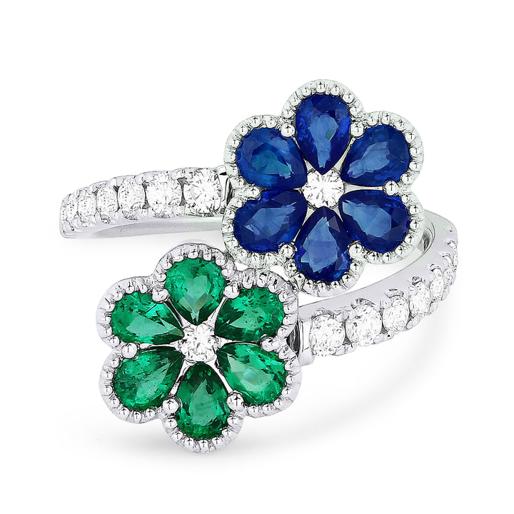 Beautiful Hand Crafted 18K White Gold  Sapphire & Emerald And Diamond Arianna Collection Ring