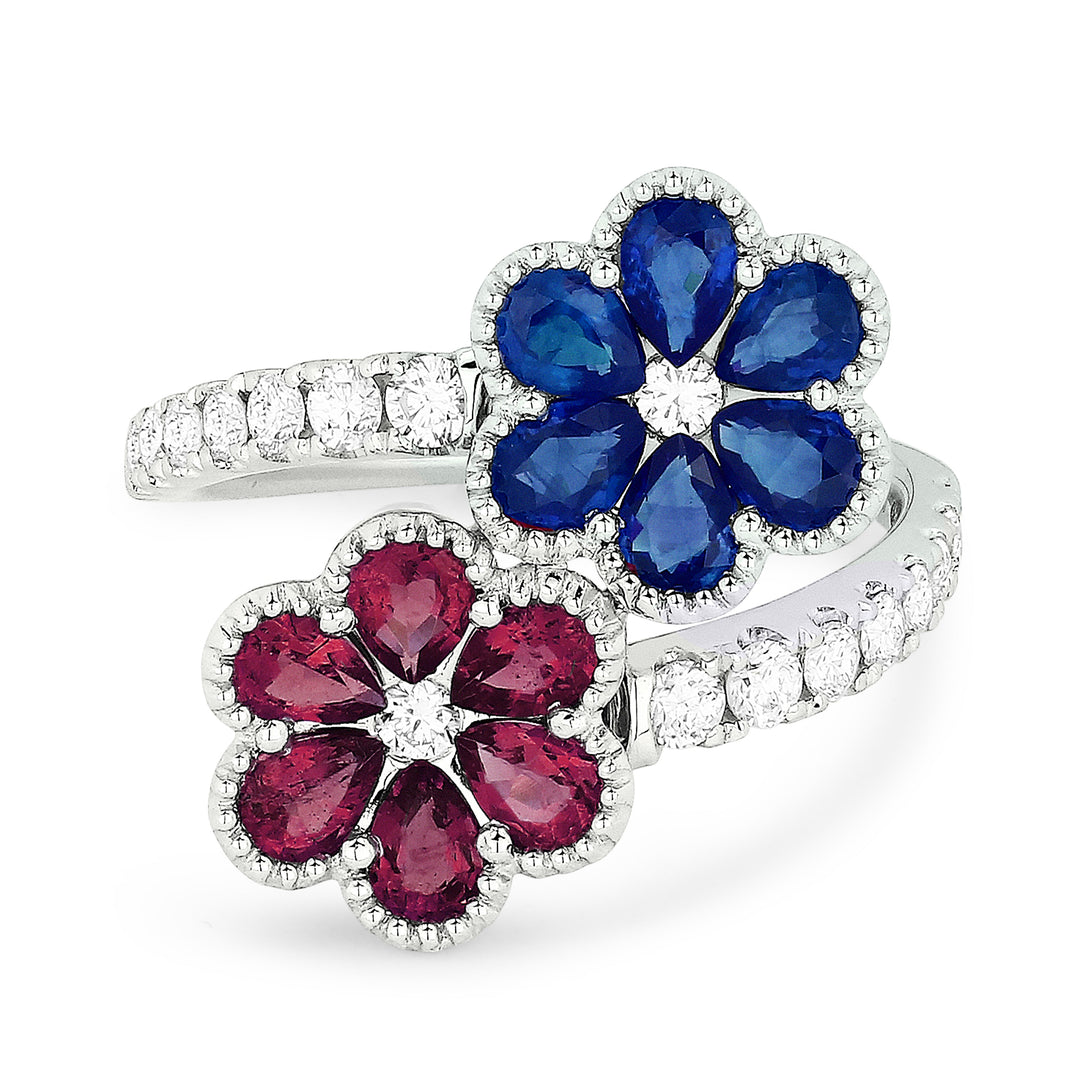 Beautiful Hand Crafted 18K White Gold  Sapphire & Ruby And Diamond Arianna Collection Ring