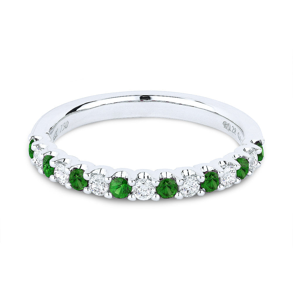 Beautiful Hand Crafted 14K White Gold 2MM Emerald And Diamond Arianna Collection Ring