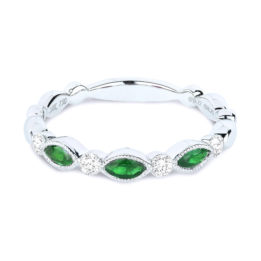 Beautiful Hand Crafted 14K White Gold  Emerald And Diamond Arianna Collection Ring