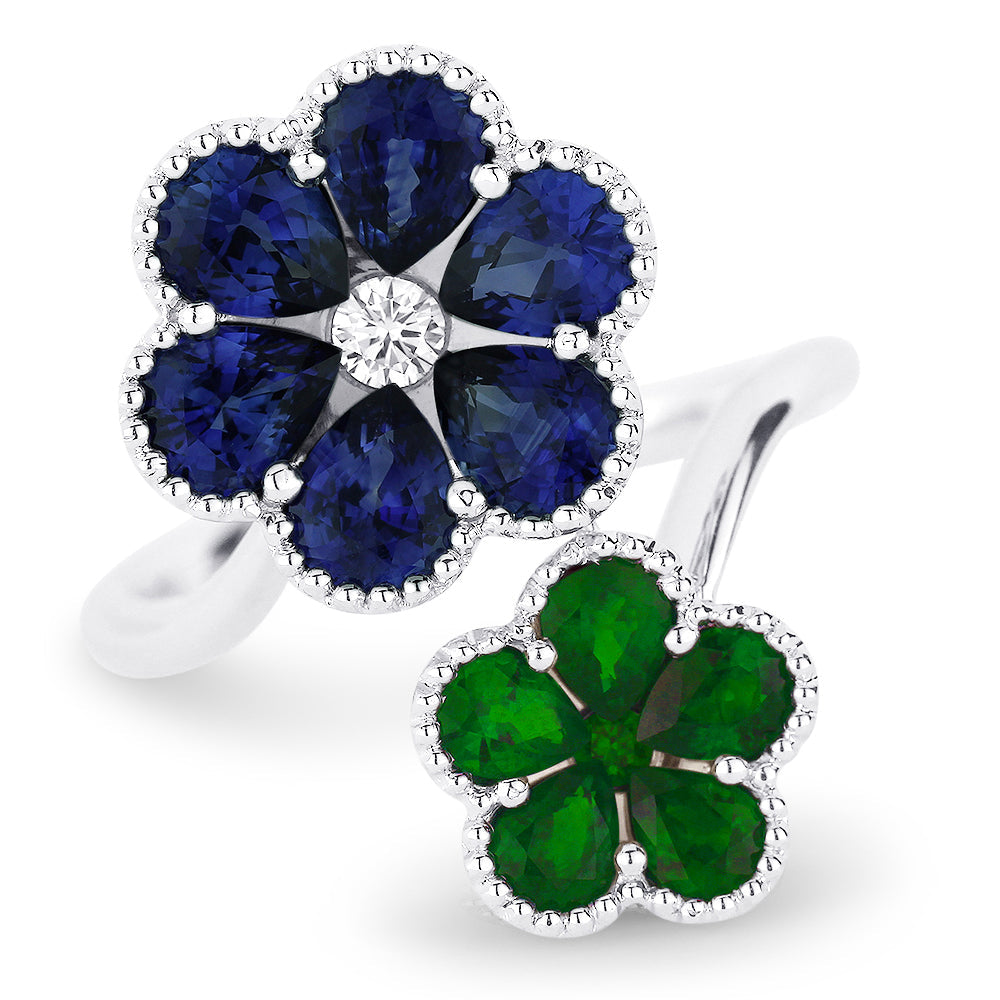 Beautiful Hand Crafted 18K White Gold  Sapphire & Emerald And Diamond Arianna Collection Ring