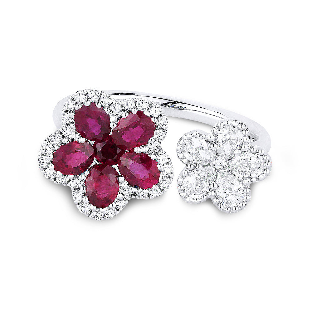 Beautiful Hand Crafted 18K White Gold  Ruby And Diamond Arianna Collection Ring