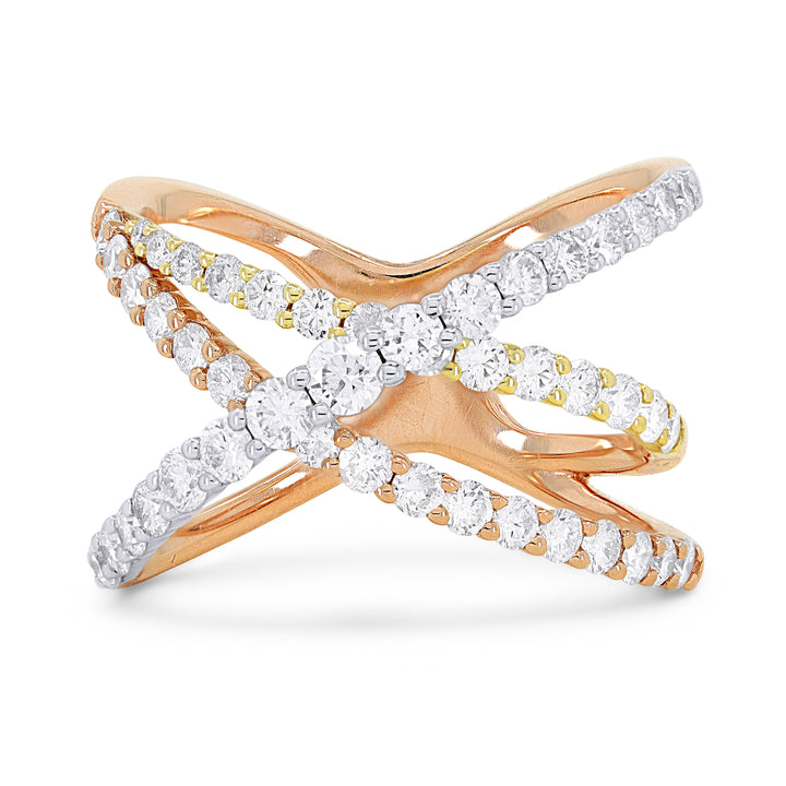 Beautiful Hand Crafted 14K Tri Color Gold White Diamond Milano Collection Ring