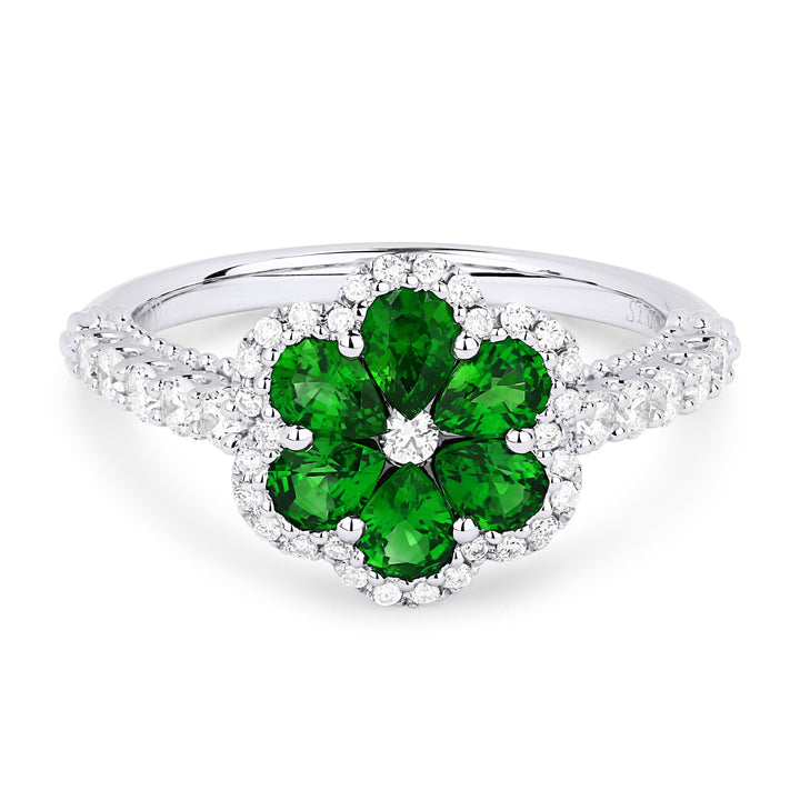 Beautiful Hand Crafted 18K White Gold  Emerald And Diamond Arianna Collection Ring