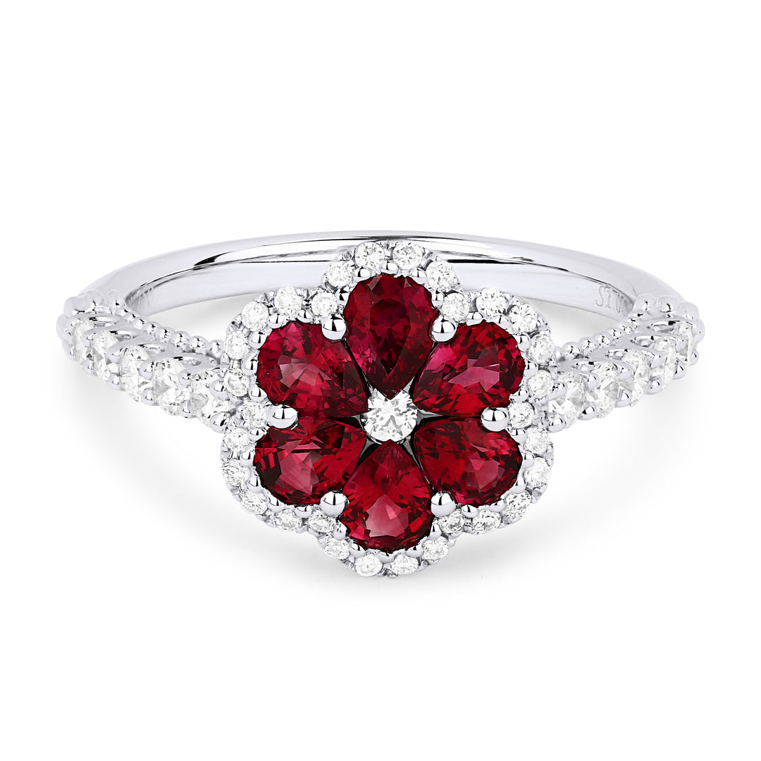 Beautiful Hand Crafted 18K White Gold  Ruby And Diamond Arianna Collection Ring