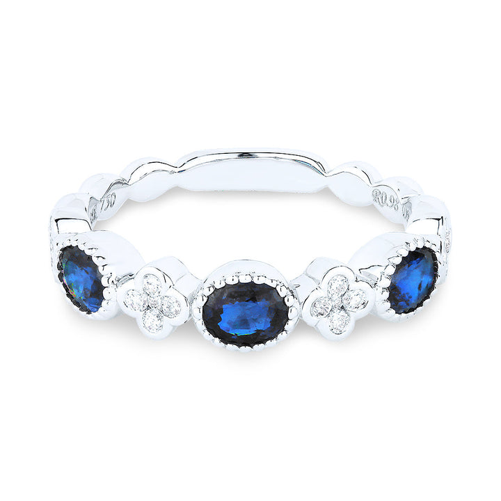 Beautiful Hand Crafted 14K White Gold 4X5MM Sapphire And Diamond Arianna Collection Ring