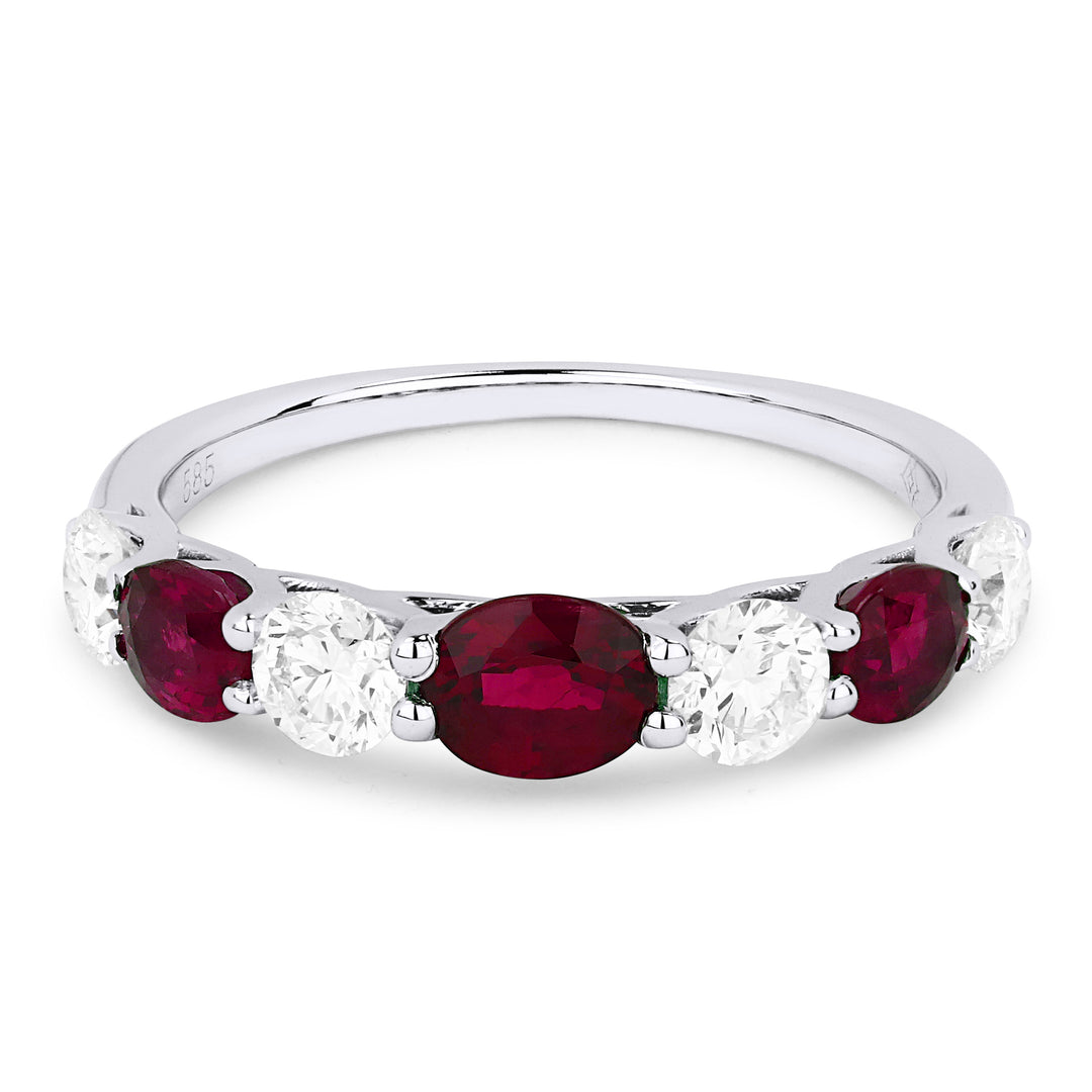 Beautiful Hand Crafted 14K White Gold 4X5MM Ruby And Diamond Arianna Collection Ring