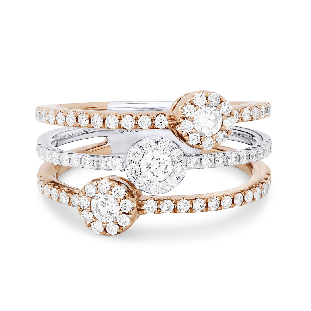 Beautiful Hand Crafted 14K Tri Color Gold White Diamond Milano Collection Ring