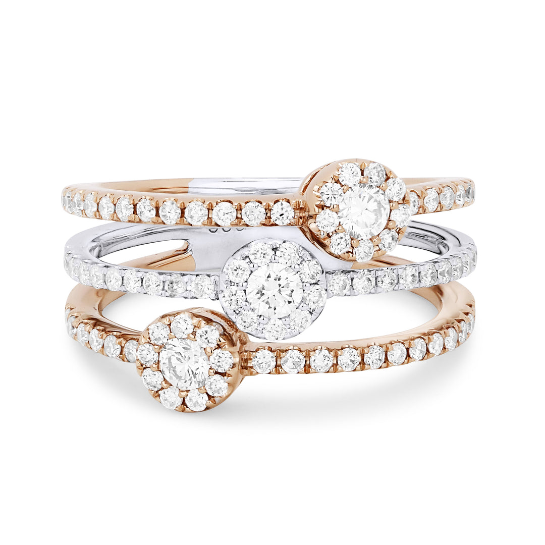 Beautiful Hand Crafted 14K Tri Color Gold White Diamond Milano Collection Ring