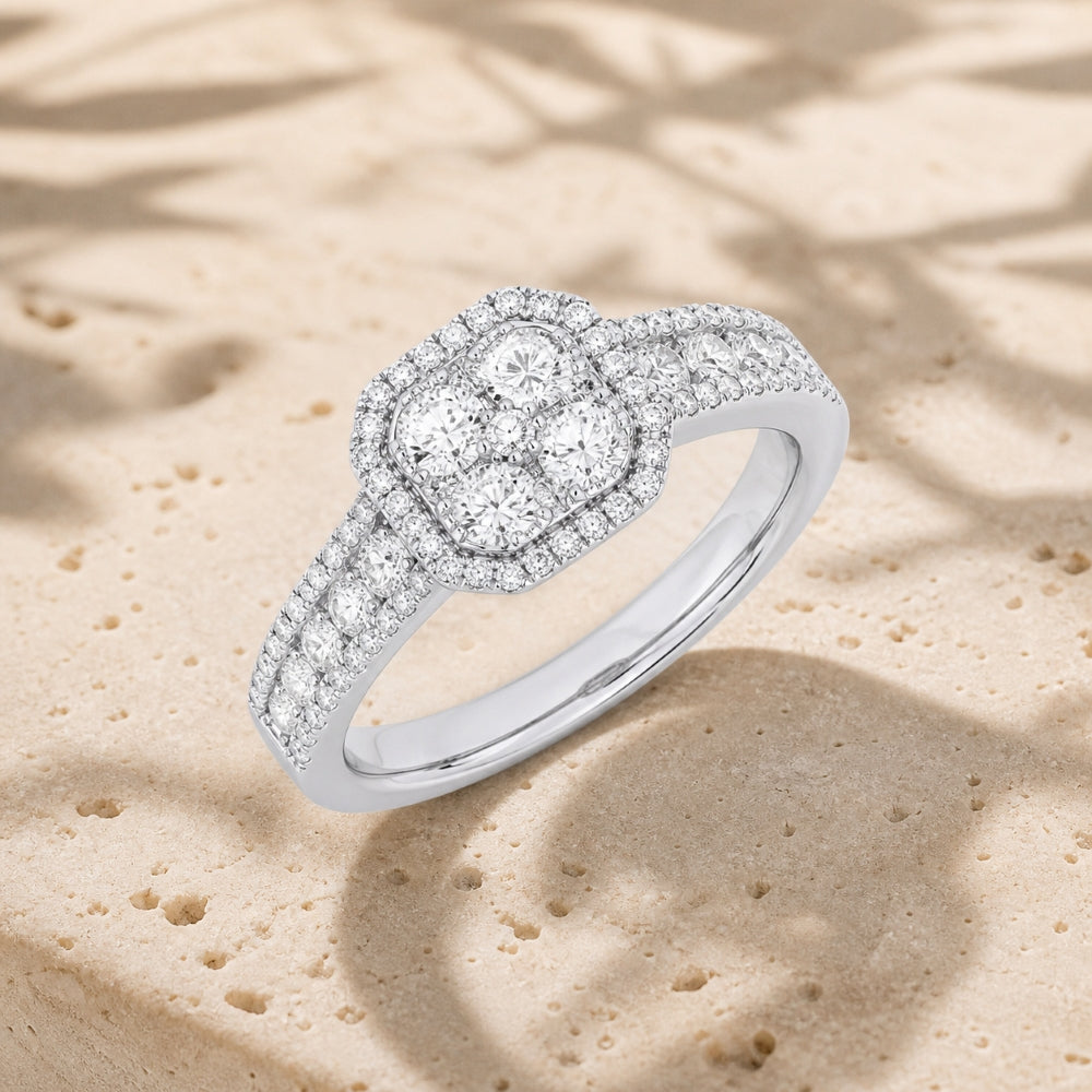 R1237 - 14K White Gold Diamond Cushion Ring
