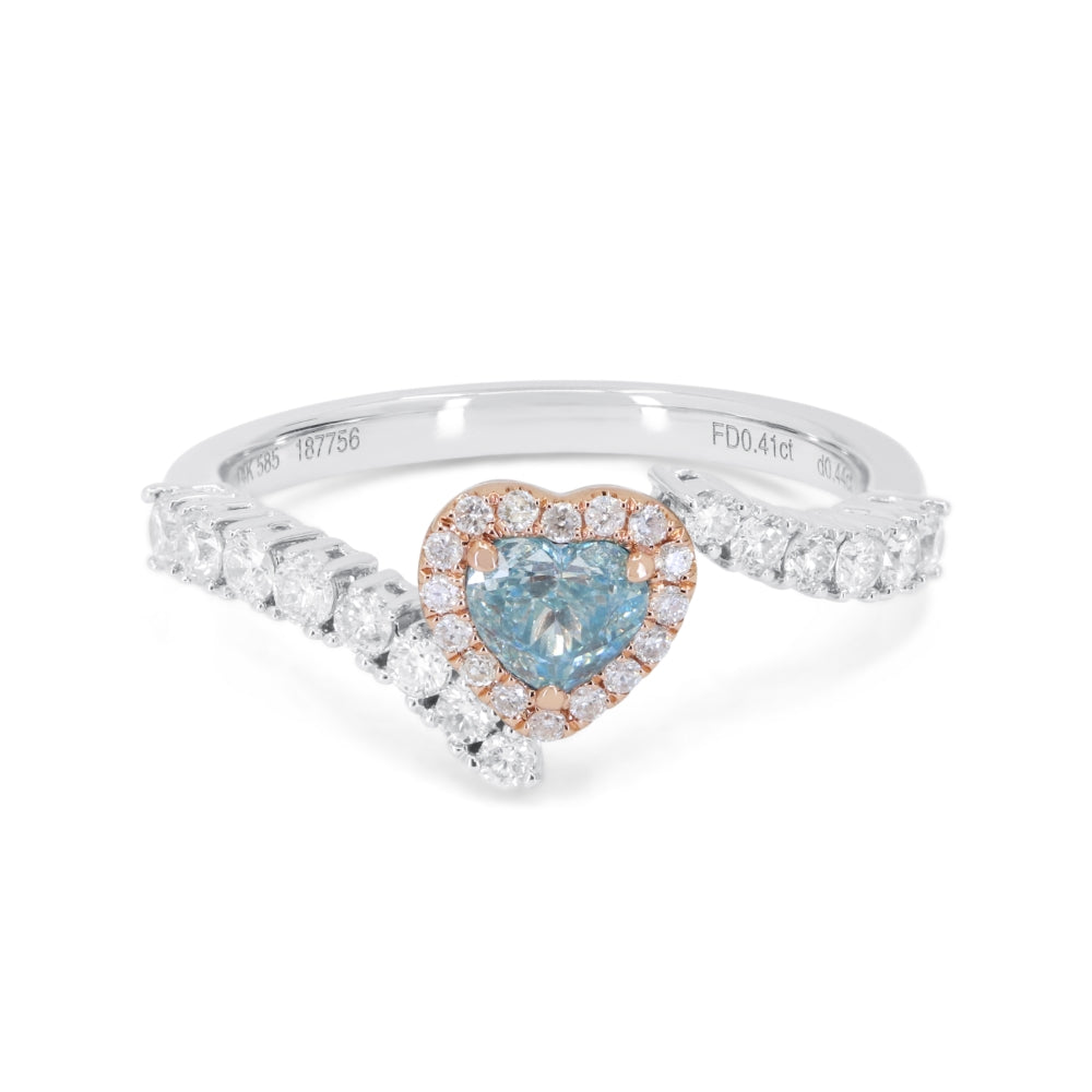 Beautiful Hand Crafted 14K White Gold  Blue Diamond And Diamond Lumina Collection Ring
