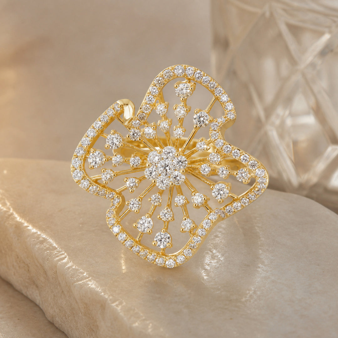R1245 - 14K Yellow Gold Diamond Flower Ring