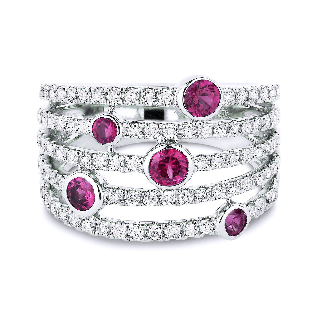 Beautiful Hand Crafted 14K White Gold  Ruby And Diamond Arianna Collection Ring