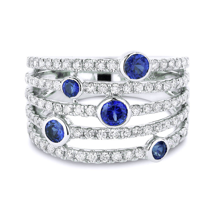 Beautiful Hand Crafted 14K White Gold  Sapphire And Diamond Arianna Collection Ring