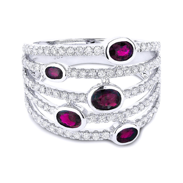 Beautiful Hand Crafted 14K White Gold  Ruby And Diamond Arianna Collection Ring