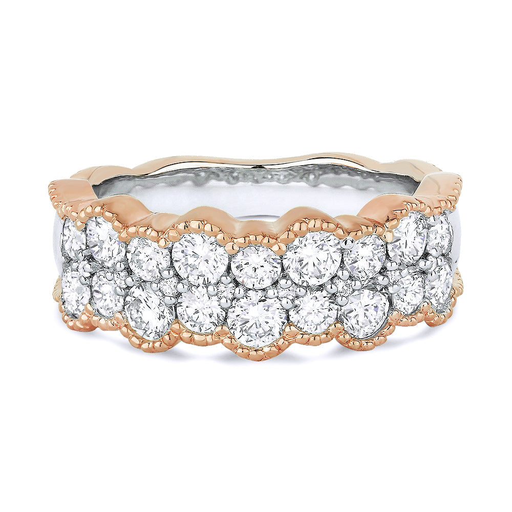 Beautiful Hand Crafted 14K Two Tone Gold White Diamond Milano Collection Ring