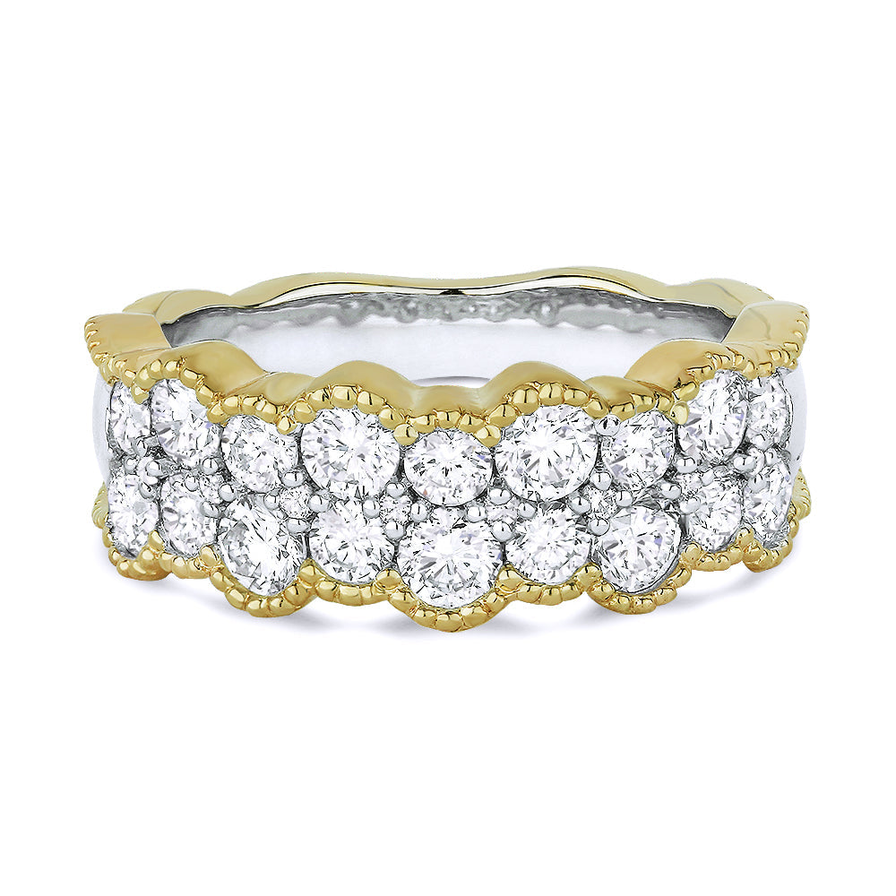 Beautiful Hand Crafted 14K Two Tone Gold White Diamond Milano Collection Ring