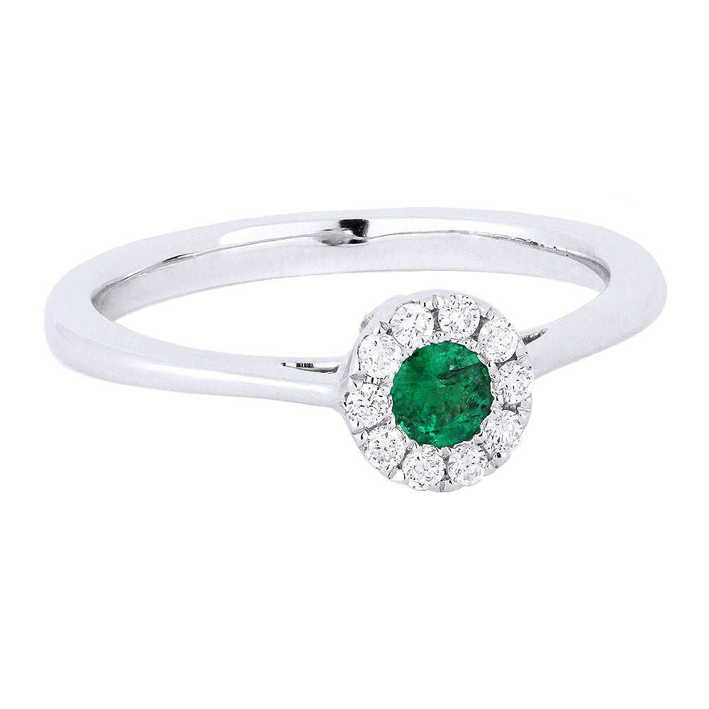 Beautiful Hand Crafted 14K White Gold 3MM Emerald And Diamond Arianna Collection Ring