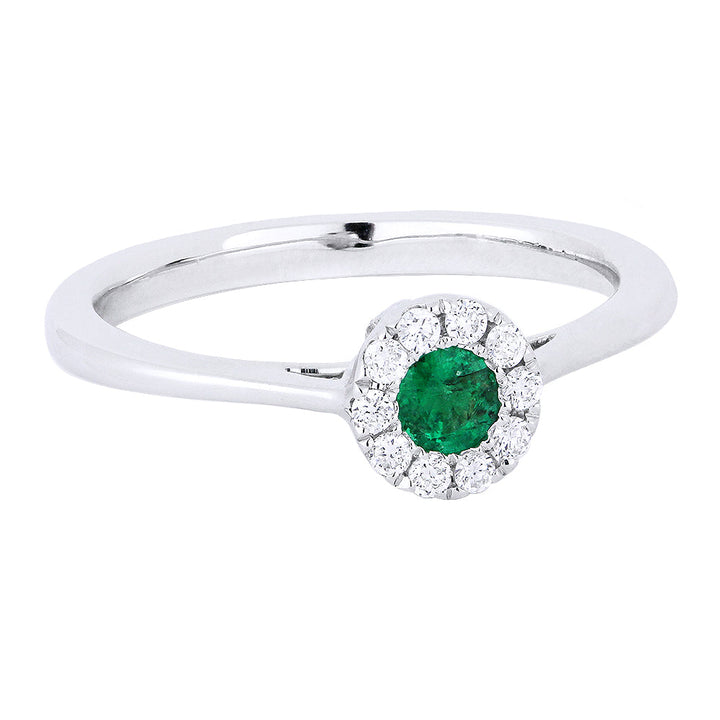 Beautiful Hand Crafted 14K White Gold 3MM Emerald And Diamond Arianna Collection Ring