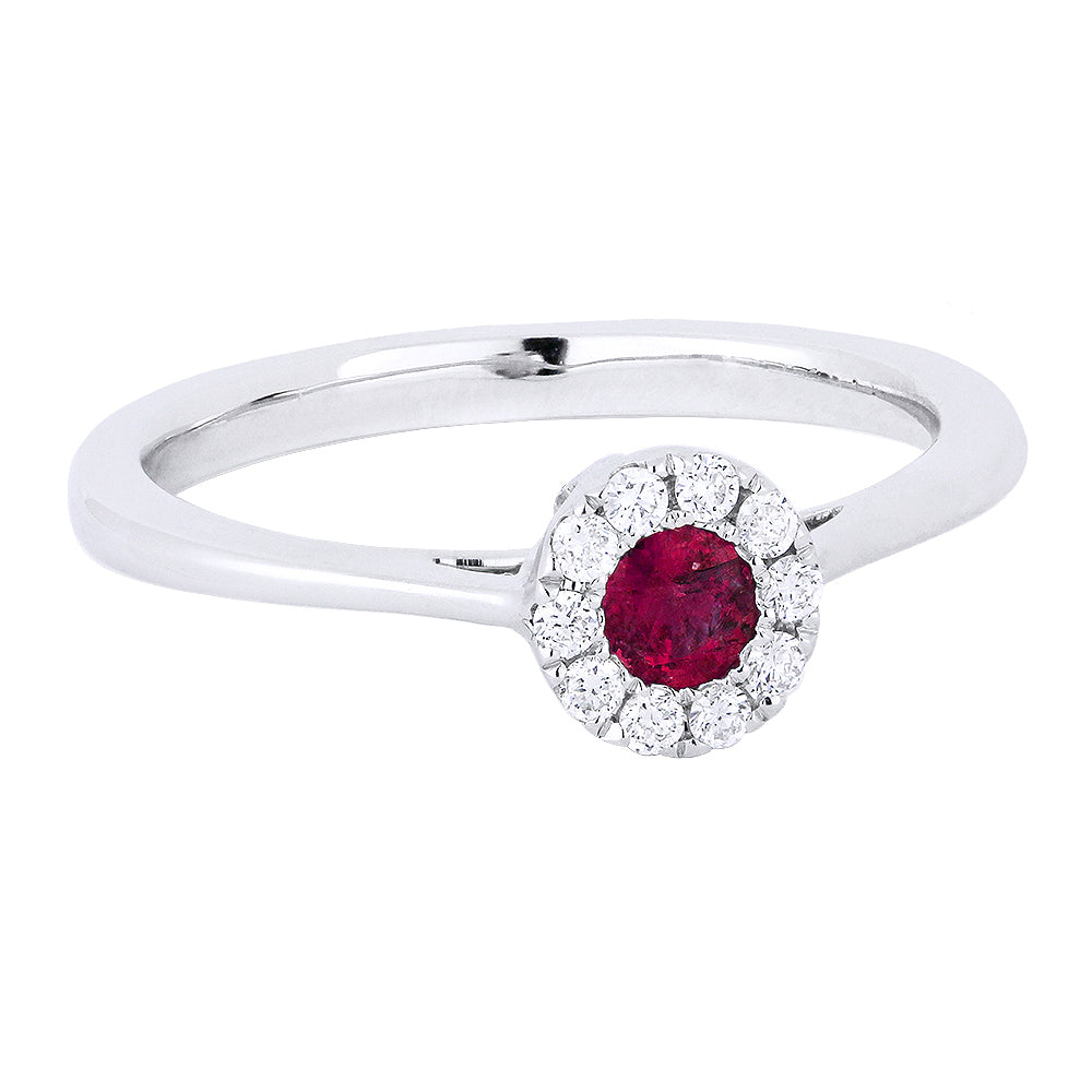 Beautiful Hand Crafted 14K White Gold 3MM Ruby And Diamond Arianna Collection Ring