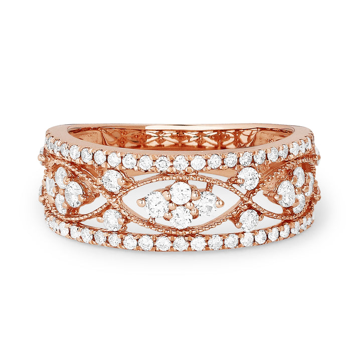 Beautiful Hand Crafted 14K Rose Gold White Diamond Milano Collection Ring