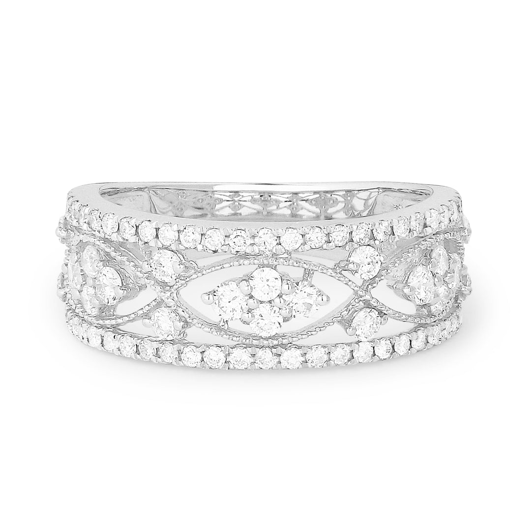 Beautiful Hand Crafted 14K White Gold White Diamond Milano Collection Ring