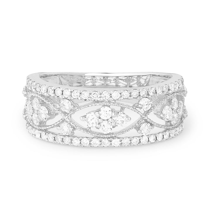 Beautiful Hand Crafted 14K White Gold White Diamond Milano Collection Ring