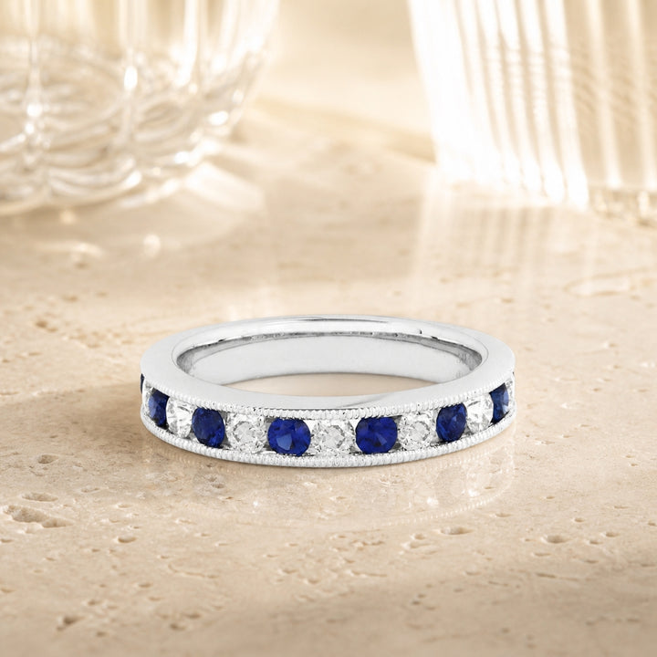 R1266 - 18K White Gold Emerald, Ruby & Sapphire Stackable Ring