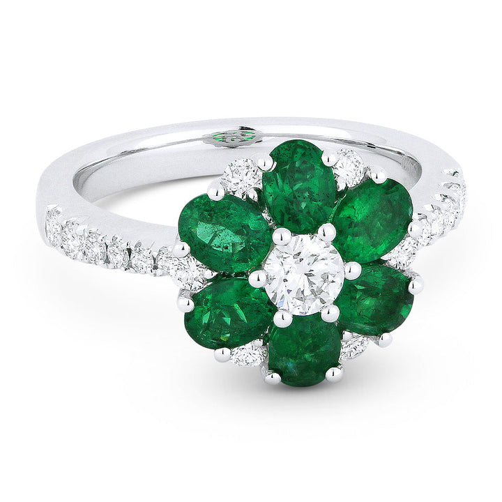 Beautiful Hand Crafted 18K White Gold  Emerald And Diamond Arianna Collection Ring