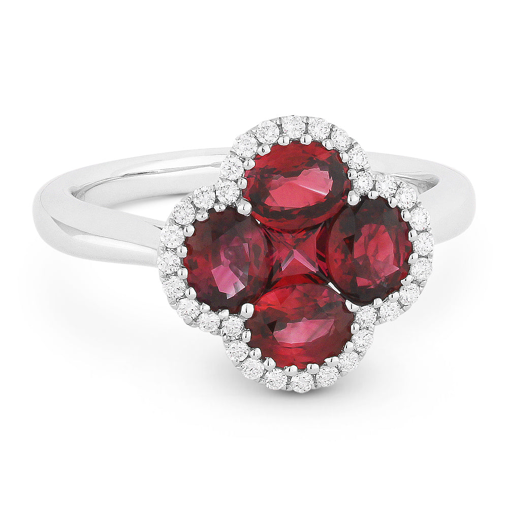 Beautiful Hand Crafted 18K White Gold 14MM Ruby And Diamond Arianna Collection Ring