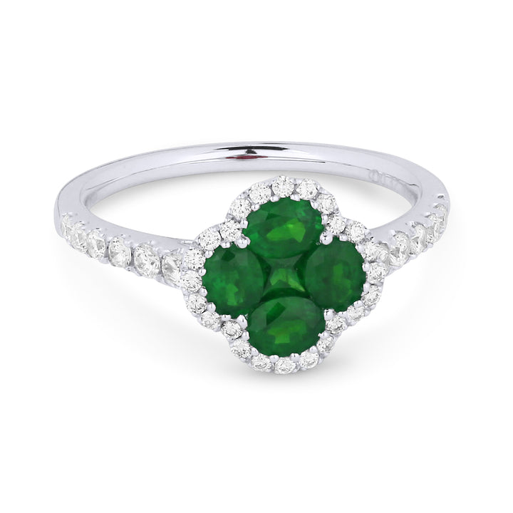 Beautiful Hand Crafted 18K White Gold  Emerald And Diamond Arianna Collection Ring