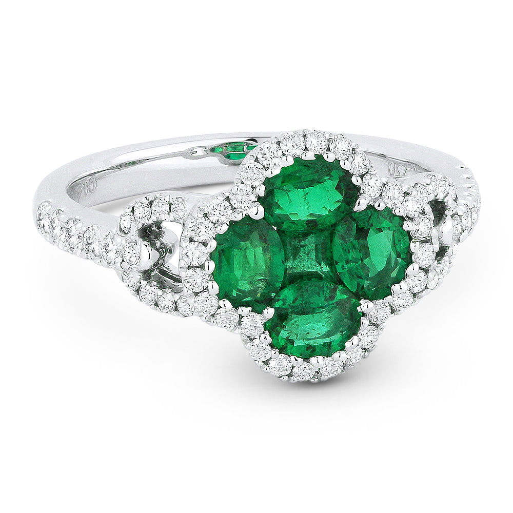 Beautiful Hand Crafted 18K White Gold  Emerald And Diamond Arianna Collection Ring