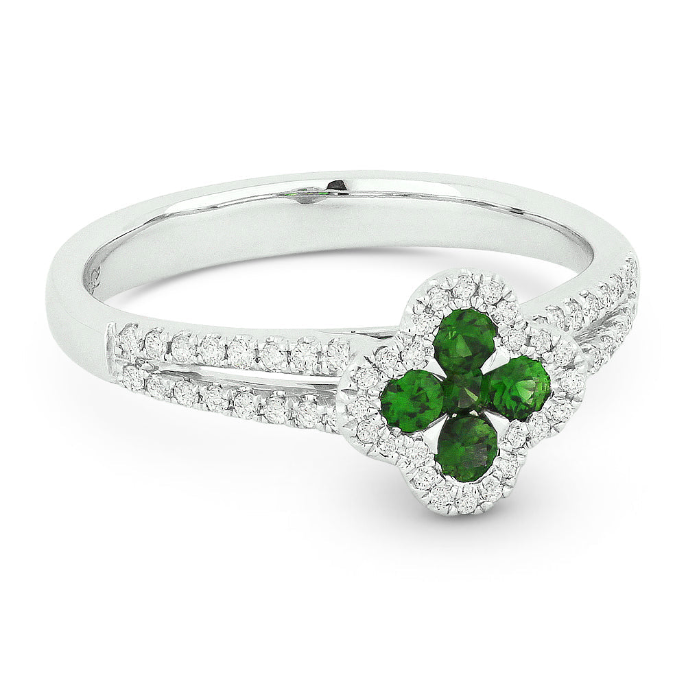 Beautiful Hand Crafted 14K White Gold  Emerald And Diamond Arianna Collection Ring